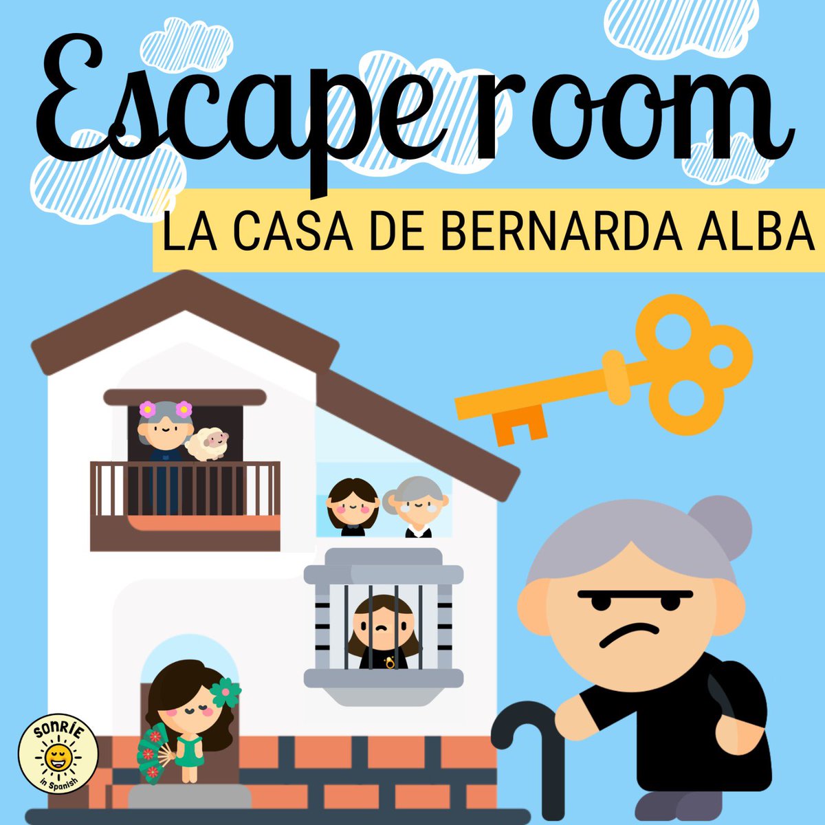 sonrieinspanish's tweet photo. La Casa de Bernarda Alba Escape Room #LCDBA 2 levels of difficulty to best suit your class https://t.co/Ype0HTYtVq https://t.co/hXDBT8CSS1