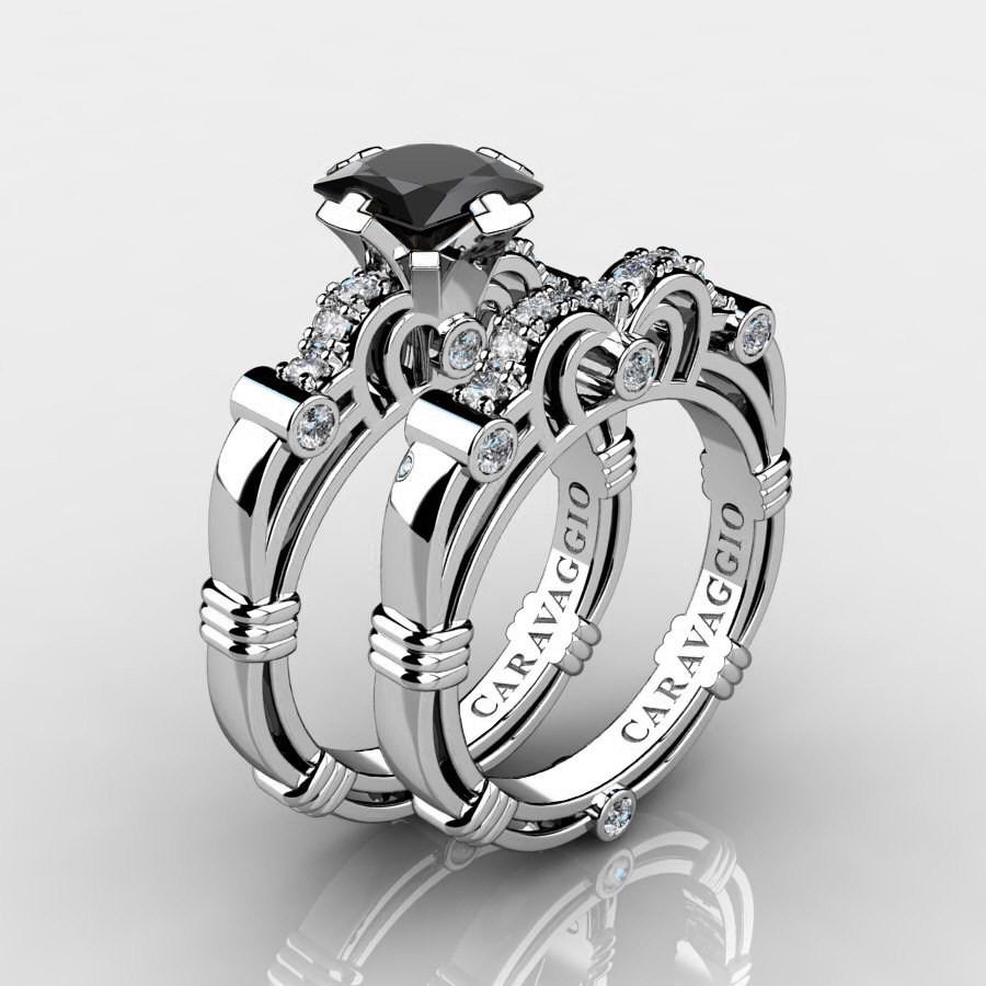 Affordable 💎 caravaggiojewelry.com/?p=405927 Art Masters Caravaggio 925 Sterling #Silver 1.25 Ct Princess Black #Sapphire #Diamond Engagement Ring Wedding Band Set R623PS-925SSDBLS at Caravaggio™ Jewelry