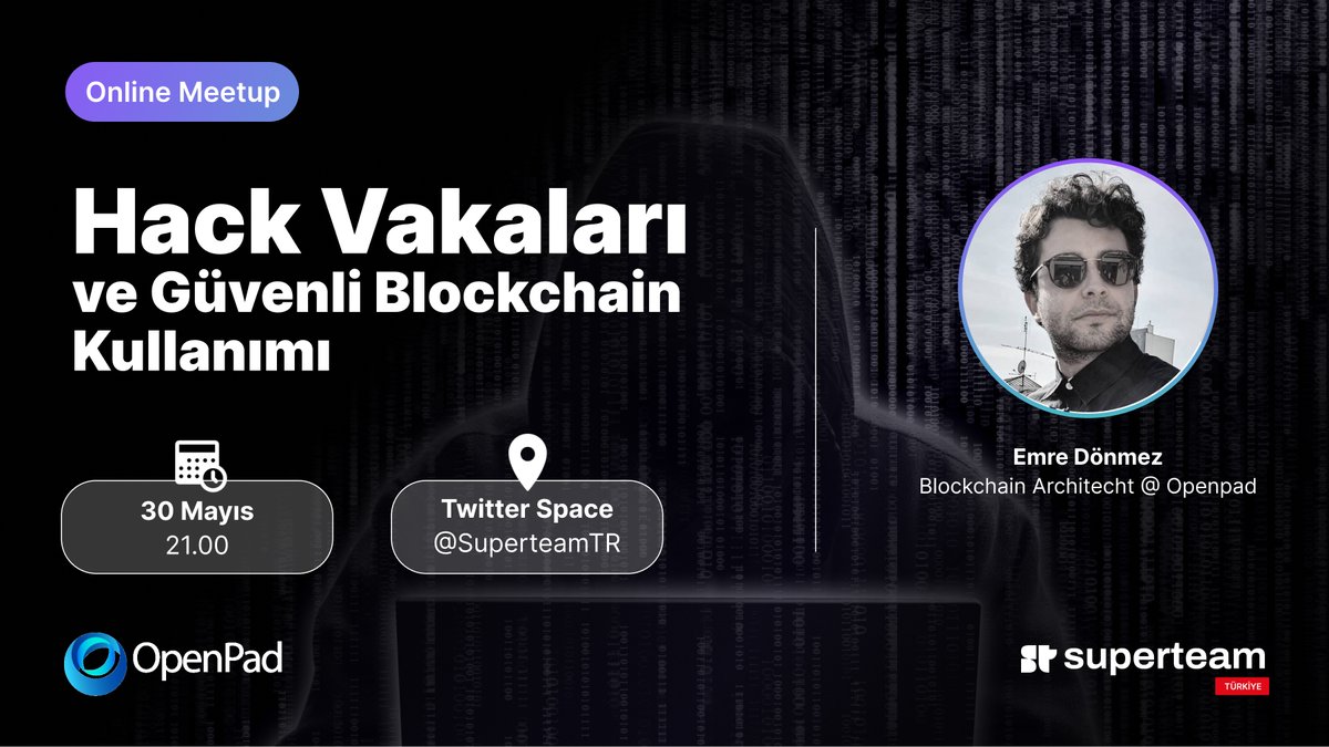 Konu blockchain olunca en merak edilenlerden biri güvenlik. Hadi gelin hack vakalarına ve güvenli blockchain kullanımına birlikte mercek tutalım! 🔎 🚨 <a href="/OpenPadCitizens/">OpenPad is now Finceptor</a>

🗓️ 30 Mayıs, 21.00
📍 Twitter Space

Ücretsiz kayıt ol:
🔗 lu.ma/00zzz9e8