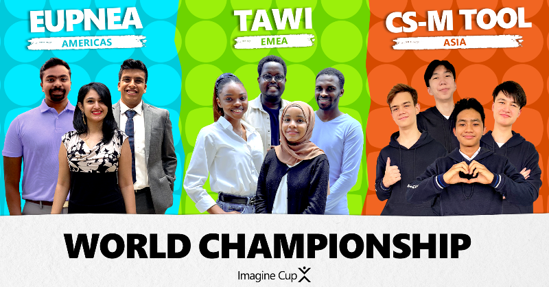 MSFTImagine's tweet photo. Mark your calendar and join us for the #ImagineCup World Championship TOMORROW at 8:30am PT to see who will be crowned champion and win USD100K and a mentorship session with Microsoft CEO and Chairman Satya Nadella. 🏆 https://t.co/8xJEkVLRYR