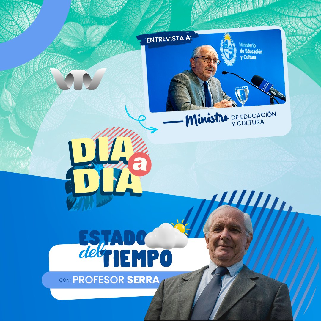 ¡#DiaaDia lo tiene todo: Información, entretenimiento y diversión! 

👉 Hoy, el Profe Serra nos trae los pronósticos climáticos de la semana y conversaremos con el Ministro de Educación y Cultura, Pablo Da Silveira. 

📺 Miralo hoy desde las 16:30 hs por #VTV.