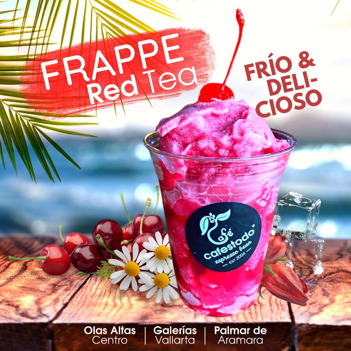 También lo puedes pedir como frappé, ven a probar el Red Ice Tea...  es una Infusión de Manzanilla, Jamaica con un toque de cerezas, frío, endulzado a tu gusto. ¡Puedes visitarnos hoy!  Olas Altas Centro, Galerías Vallarta y Palmar de Aramara... <a href="/cafestodo/">cafestodo</a> | Consiga un buen café!