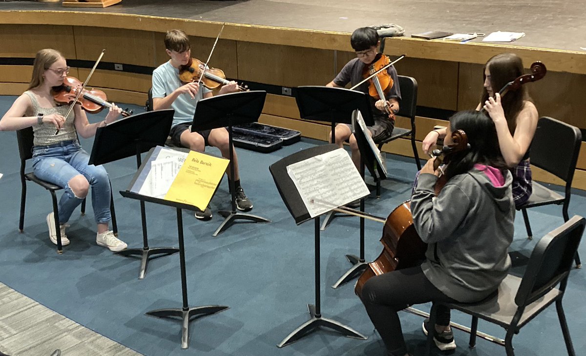 Dr. Salzman’s MS orchestra students participating in a chamber music workshop with musician and PJ alumnus, Tomoko Fujita (Class of 98).