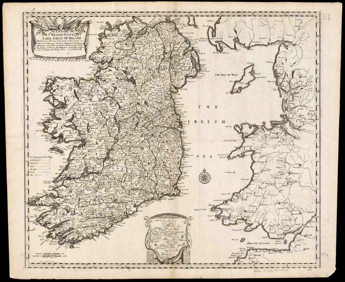 This week’s #MondayMappery features Philip Lea’s 1690 map of Ireland based on Petty’s surveys as featured last week. An interesting map, it shows Ireland separated from Britain by ‘The Ireish Sea’.

Map appears courtesy @bplmaps 
View in hi-res here: ow.ly/yvlj50Otypi