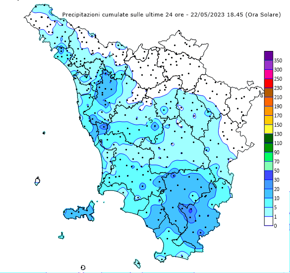 Monitoraggio precipitazioni Toscana - #allertameteoTOS - 22/05/2023 20:00 - CFR Toscana - cfr.toscana.it/index.php?IDS=…