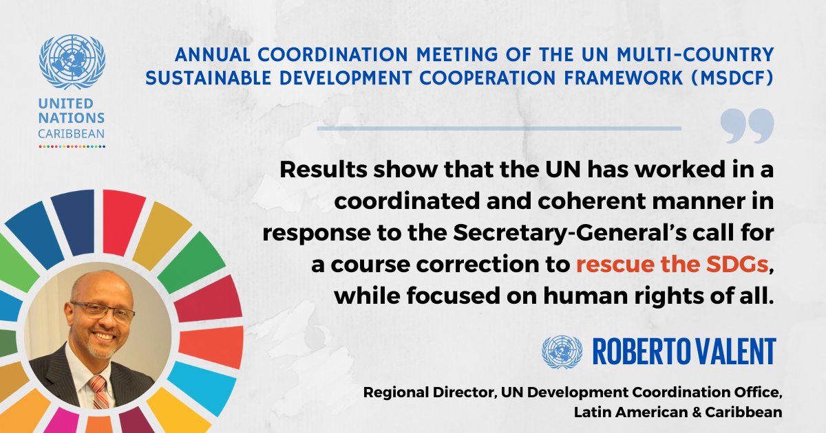 CaribbeanUN's tweet photo. Last year's sustainable development results under the UN's regional cooperation framework for the #Caribbean showed the UN system on-the-ground had a coordinated response to rescuing the #GlobalGoals, said @RobertoValentUN. https://t.co/kIfPAbzhyo