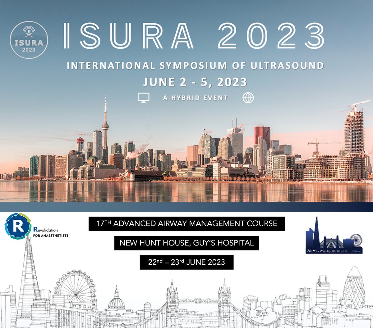 Gearing up for 2 of the most exciting events of the year: 1. ISURA 2023—an elite regional anaesthesia meeting with the highest quality education: tinyurl.com/5cvcs2xc 2. GAMC 2023—the most dynamic airway course I've been to (Apply for grants too!): tinyurl.com/2p9a445u