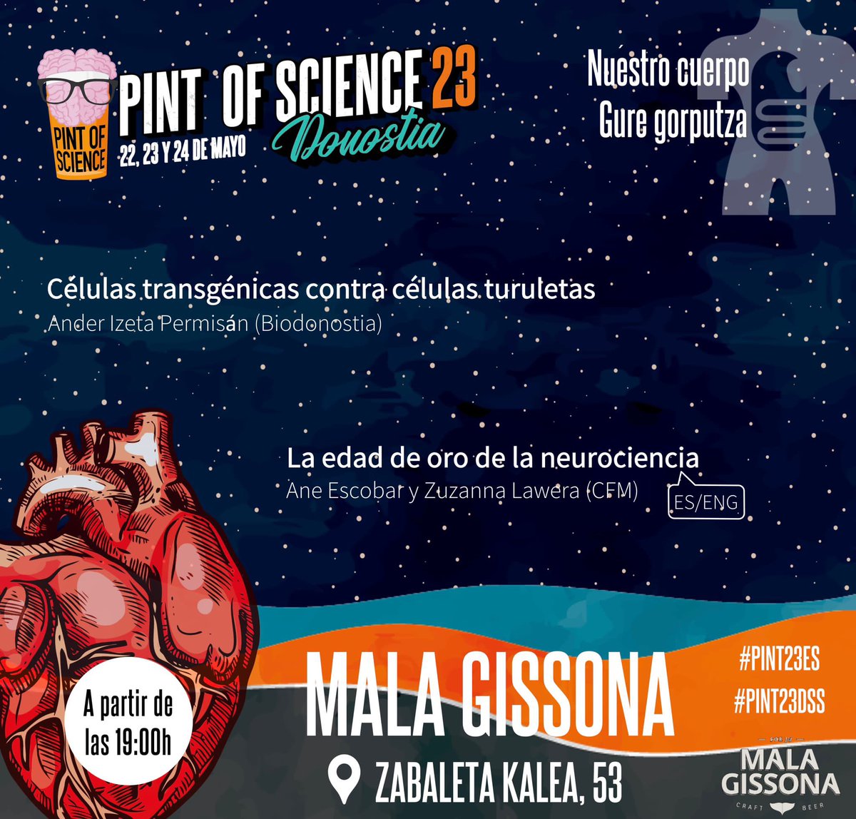 DivulgaDonosti's tweet photo. Cada día más y mejor! ¿Os animáis a venir mañana 23 de mayo? Aquí tenéis el programa, no te las pierdas! 🍻🧠

#pint22dss #pint22es #science #divulgación #Donostia https://t.co/LsANfXYLLz