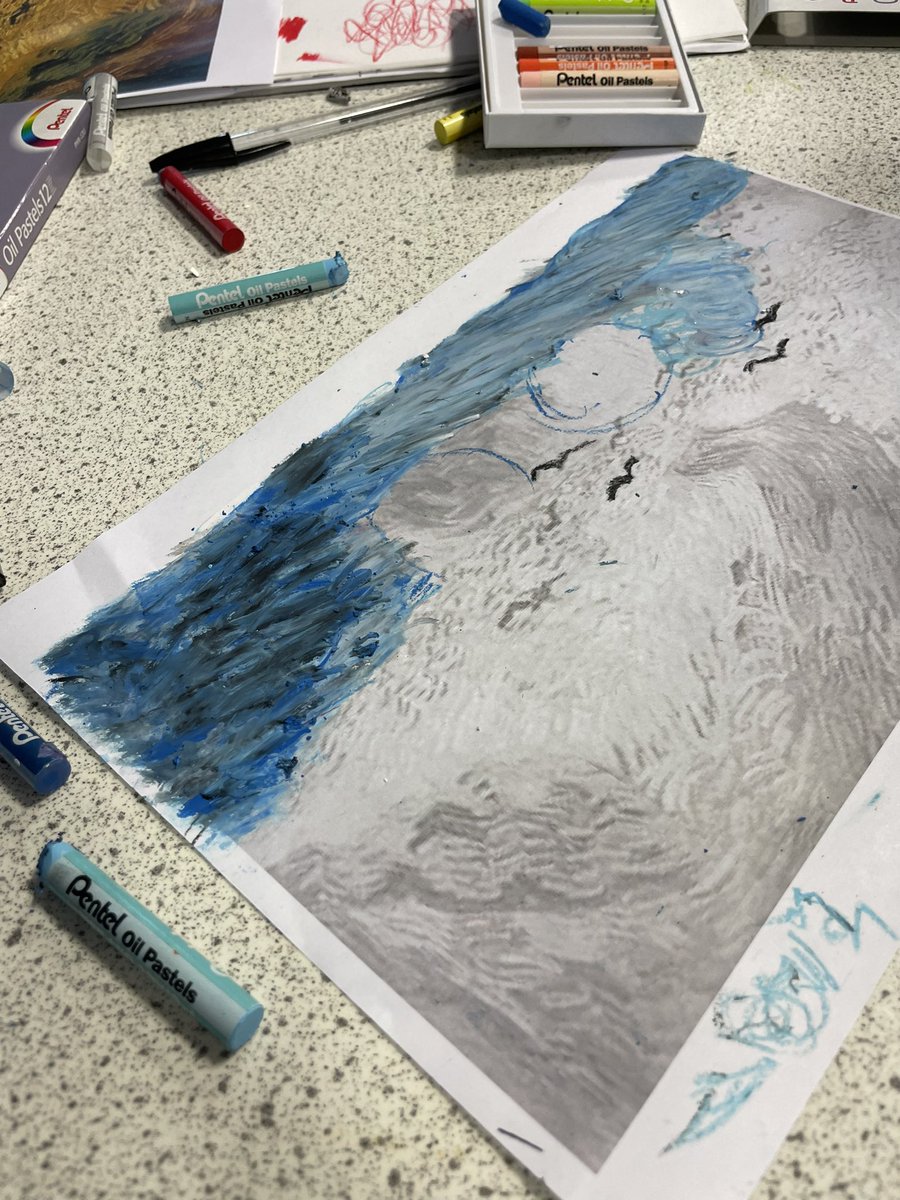 Lovely gestural mark making with oil pastels as year 9 explore Van Gogh  landscape #excellence