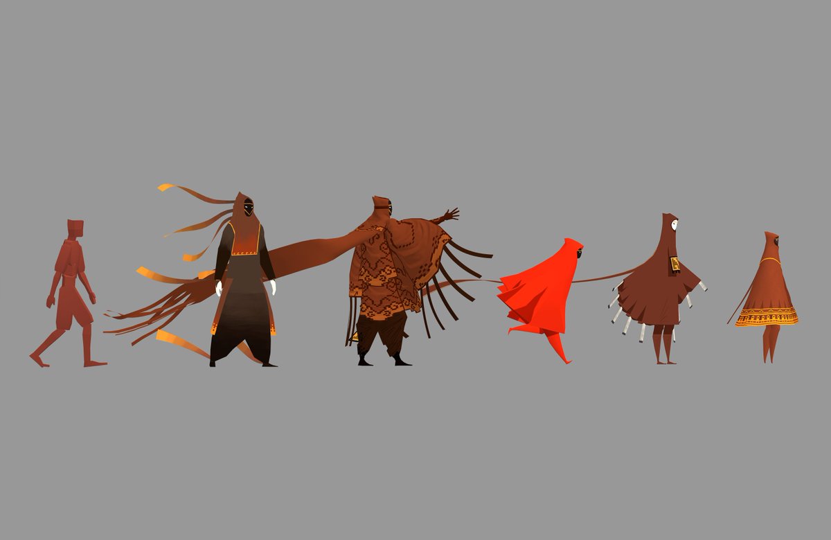 TheOikosGame's tweet photo. After exploring some complex concepts, the #JourneyGame team returned simplistic design resulting in the iconic and well known “main character”, a robed figure- identical for all players, even when playing multiplayer. 

#GameDesign #GameArt https://t.co/3c3h0Fhhv9