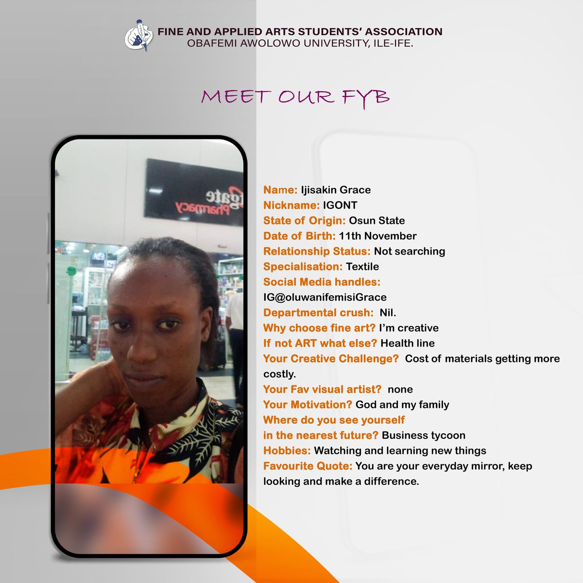 faasa_oau's tweet photo. Meet our FYB of the day
Igont 
#fyb #artist #oautwitter https://t.co/p6rY7sAEA0