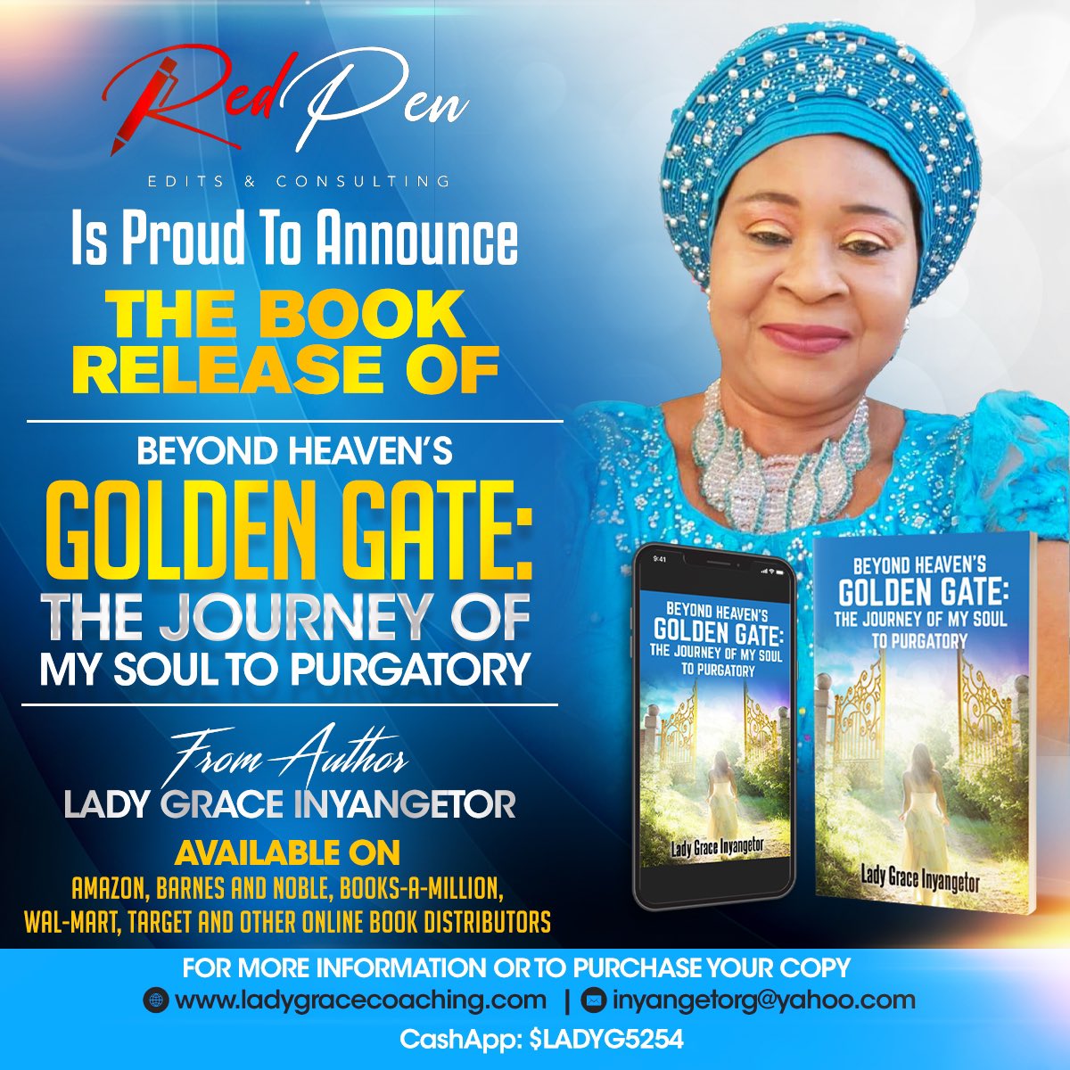 torrestocker's tweet photo. Red Pen Edits and Consulting, LLC is proud to announce the release of “Beyond Heaven’s Golden Gate” from new Red Pen Author, Lady Grace Inyangetor!

This book gives an accurate narrative of the author’s near death experience. Journey with the author in this tale of victory! https://t.co/vGOIy91mVh