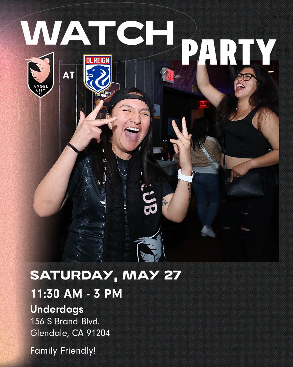 #ACFCAwayGame is back this Saturday, 5/27! Join us <a href="/UnderdogsBar/">Underdogs Glendale</a> as the team faces OL Reign at Lumen Field. 
🪅 11:30 AM - Party starts at 156 S Brand BLVD, Glendale. All ages welcomed! 
⚽ 12:30 PM Kickoff.
#WeAreAngelCity
