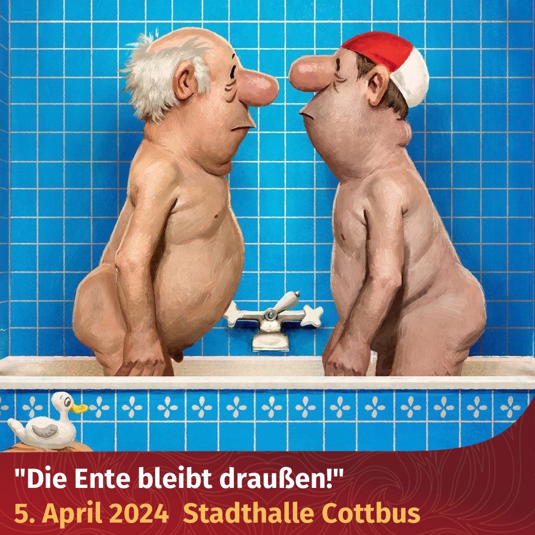 StadthalleCB's tweet photo. "Die Ente bleibt draußen!" - legendär u mit viel Ironie begeisterte #Loriot sein Publikum. Das Ensemble der Leipziger #Pfeffermühle bringt die schönsten Sketche auf die Bühne. 
Am 5.April 2024, 20 Uhr i d Stadthalle Cottbus.
Tickets im #CottbusService u https://t.co/6jvAROrzB5 https://t.co/tEnXnraHr5