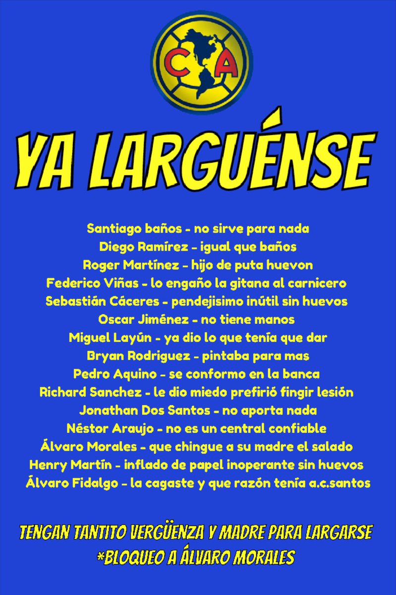 WilliamQA13's tweet photo. @Andres_Vaca_ @ClubAmerica @eazcarraga @Sbanos @Seba4Caceres @rogermartinezt9 @OrtizTano @Miguel_layun @HenryMartinM @America_FB @AlvaritoMorales @Alvaro10fidalgo https://t.co/S7rkIP1DbD