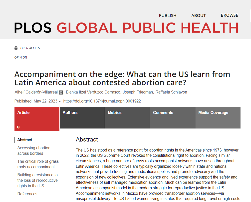 NEW opinion by @alhelicalderon, Bianka Itzel Verduzco Carrasco, @JosephRFriedman, & Raffaela Schiavon

Accompaniment on the edge: What can the US learn from Latin America about contested abortion care?

journals.plos.org/globalpubliche…