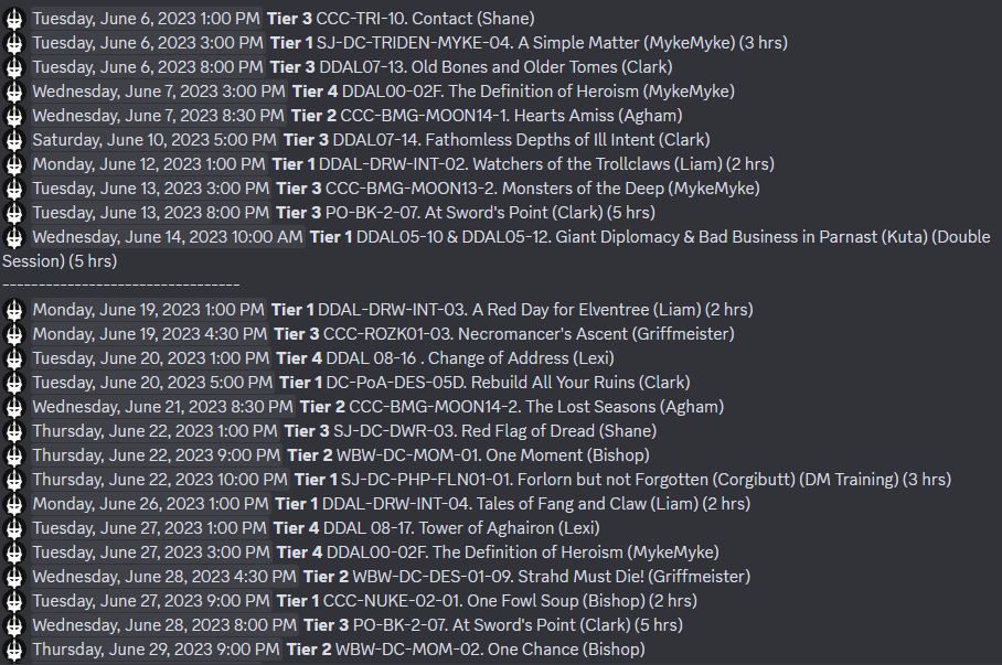 TridenGames's tweet photo. Triden Games June Schedule is out now!!!

We have over 25 games to sign up for this month. Lots of Tier 1 games you can start off with! If your looking to jump into some awesome 5th edition action come check us out on our website! https://t.co/uikc00gO9V
#adventurersleague https://t.co/5VjoyPgMHm
