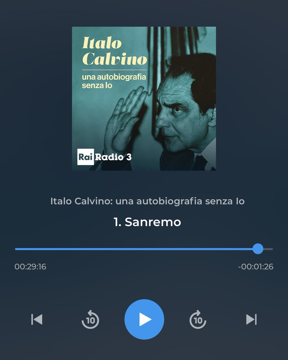 Cose per cui è valsa la pena di vivere questa giornata: il podcast di @Radio3tweet dedicato a #ItaloCalvino, a cura di #MarcoBelpoliti (a cui vorrei dire TVB).❤️