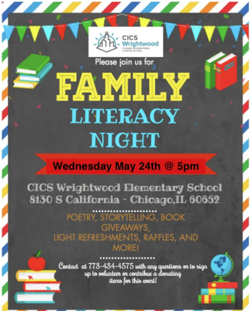 CicsWildcats's tweet photo. Good Evening,

Please join us this Wednesday, May 24, 2023 at 5:00 P.M. for our literacy night! There will be light refreshments, games, giveaways, and more. See you soon! https://t.co/pK9u3lIoC9