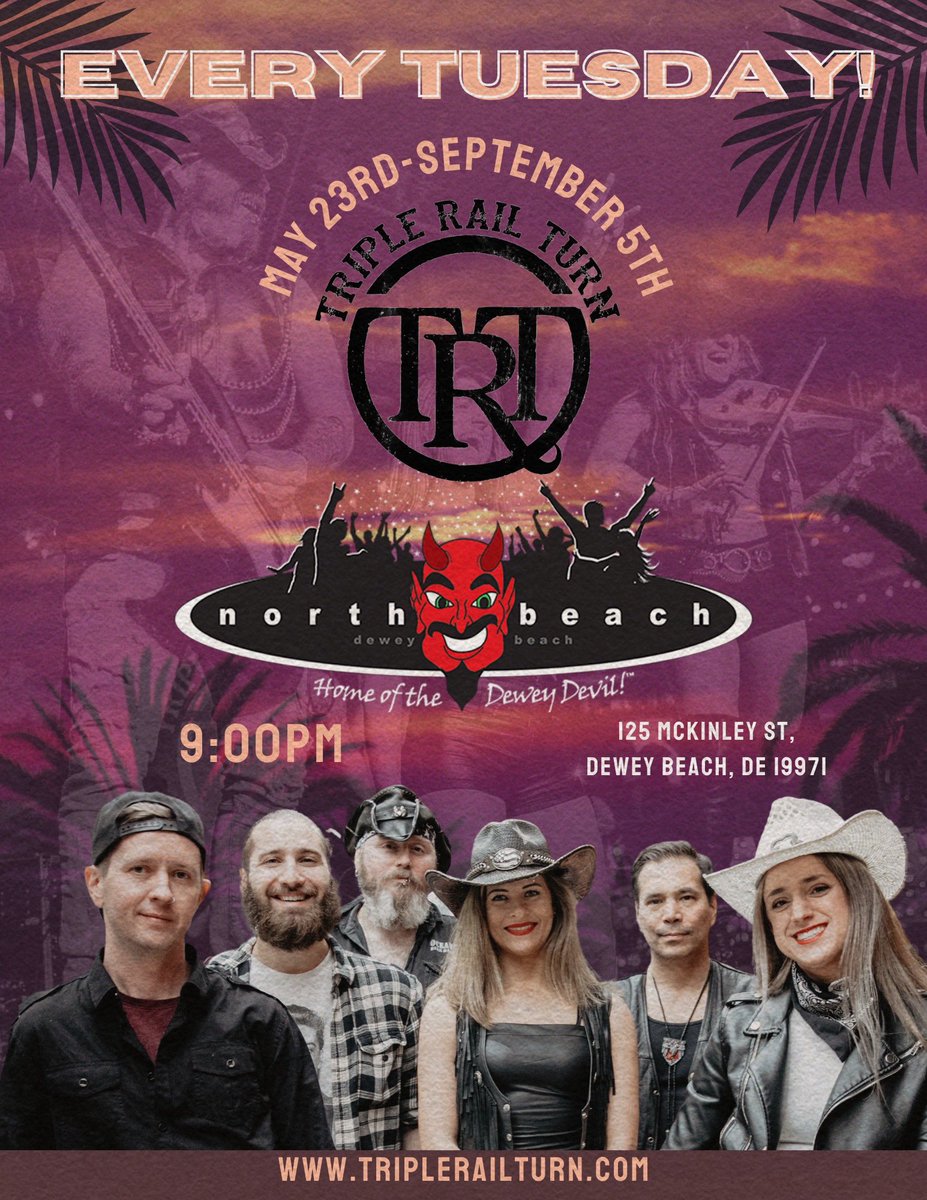 TripleRailTurn's tweet image. NORTH BEACH! We are so excited to make our debut performance! Catch us at North Beach EVERY TUESDAY starting tomorrow night through September 5th! 9:00pm every week! We have a feeling this is gonna be our best summer yet! ☀️🍹🌊🌅🎸🐚🦀
