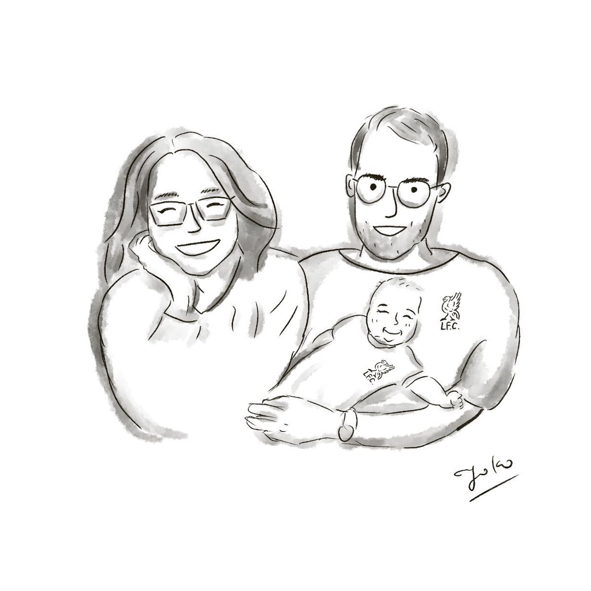 had a lovely first birthday weekend as a dad, made lovelier by this adorable drawing @stuffyokodraws did of me, @shinjikim, and our 10 week old daughter 😍