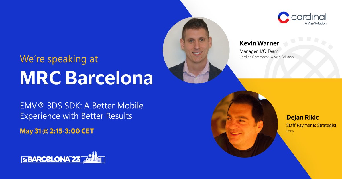 #MRCBarcelona23 is 1️⃣ week away! We'll be joined on stage with PlayStation discussing how merchants can advance their in-app 3DS experience. Check out MRC's full agenda ➡️ vi.sa/3Wv3lZJ #EMV3DS #Optimization #MobileSDK