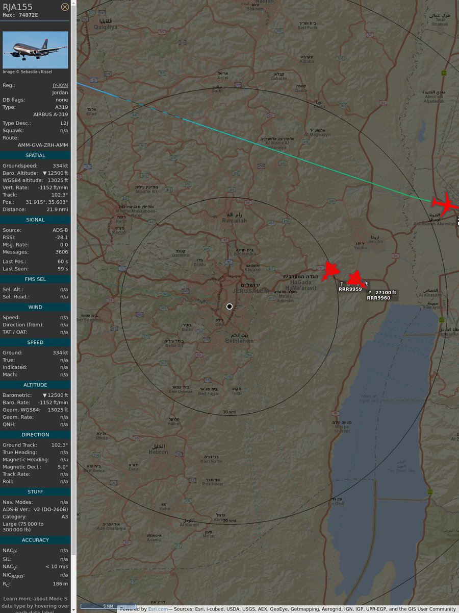 AboveJerusalem's tweet photo. ICAO: 74072E
Flt: RJA155 #RoyalJordanian #ZRH-#AMM
First seen: 2023/05/22 21:26:27
Min Alt: 4401 m MSL
Min Dist: 27.49 km

#planefence #adsb
https://t.co/1m7YONPHdb https://t.co/dIB114mmXv