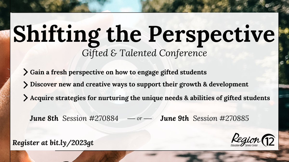 Do you need GT update hours? Come join us for the Shifting the Perspective conference. Faith Foster will be presenting the breakout session 'Revealing Hidden Gems:💎💎 Identifying and Serving Gifted EB Students.' @Region12 Register at bit.ly/2023gt