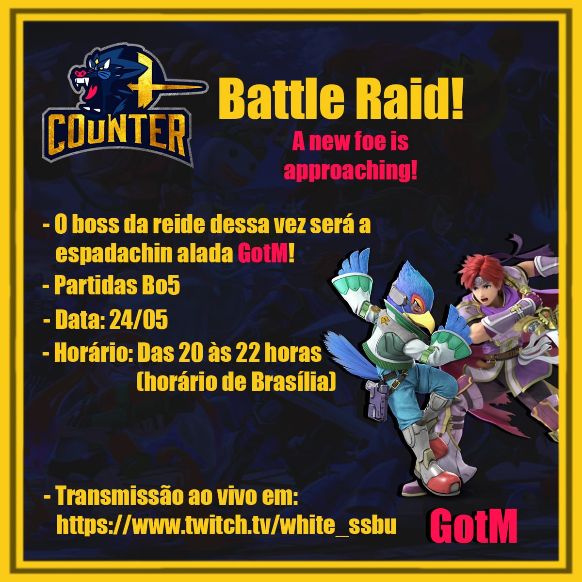 CounterSmashU's tweet photo. Nossa primeira ilustre convidada à Battle Raid será ninguém menos, que a espadachin alada @TSD_GotM !

Venham acompanhar essa incursão mucho loka em:

https://t.co/G0C8BVYXr1 https://t.co/wJTPjmIhQt