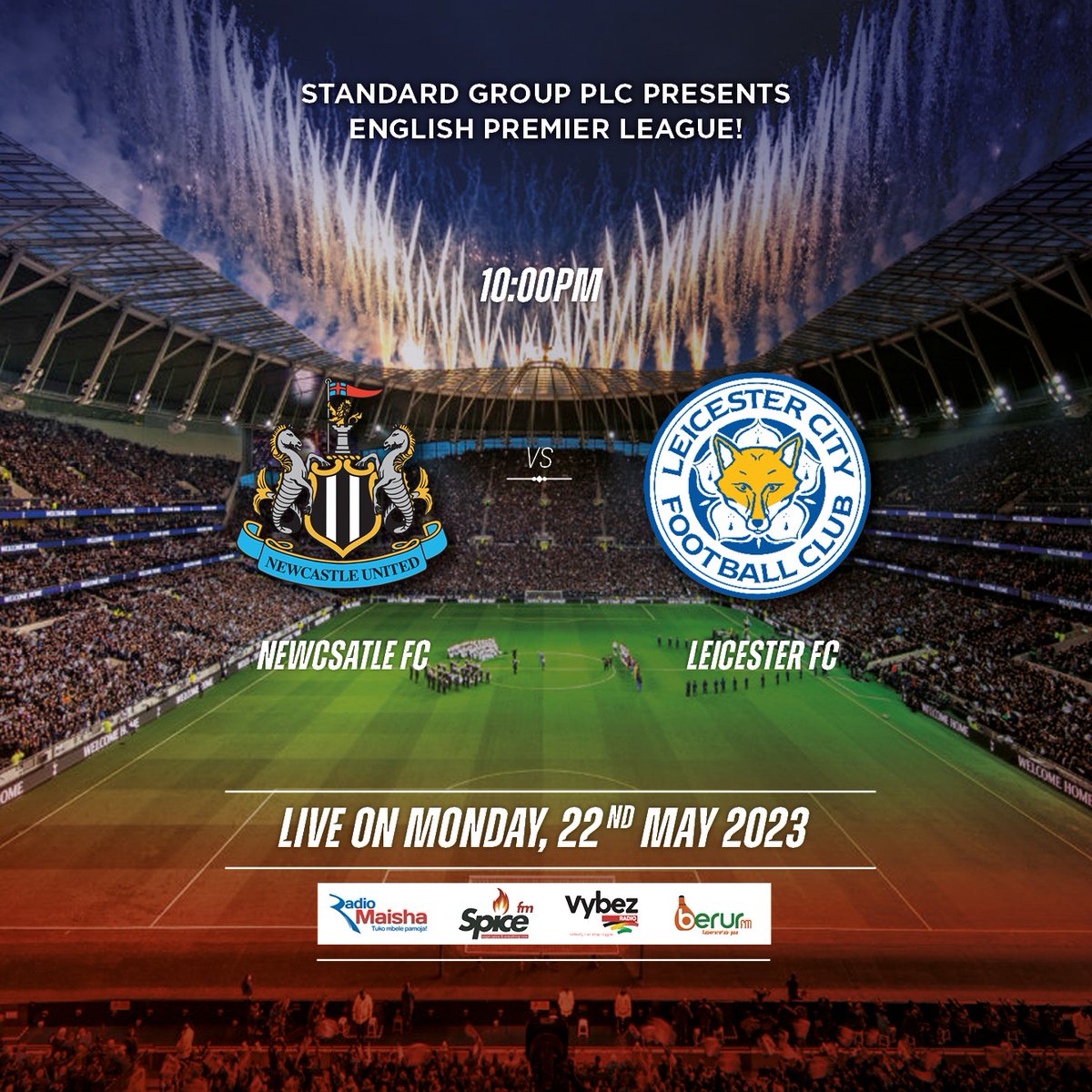 Stephen Mukangai (@smukangai) on Twitter photo Newcastle United vs Leicester City || 10:00pm, live on 102.7 <a href="/radiomaisha/">Radio Maisha</a> . Your Prediction?
If you're tuned retweet π Newcastle United vs Leicester City || 10:00pm, live on 102.7 <a href="/radiomaisha/">Radio Maisha</a> . Your Prediction?
If you're tuned retweet π