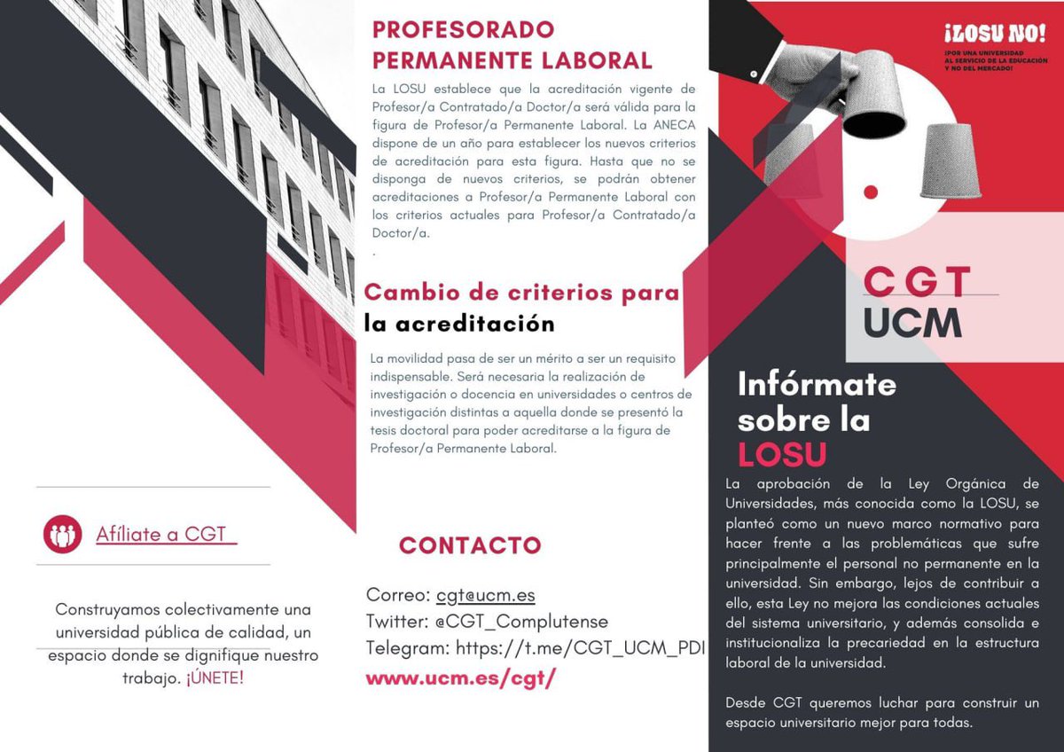 La #LOSU que nos cae como una losa @CGT_Complutense  Mesas informativas en los campus del la UCM. Pásate 👇🏾