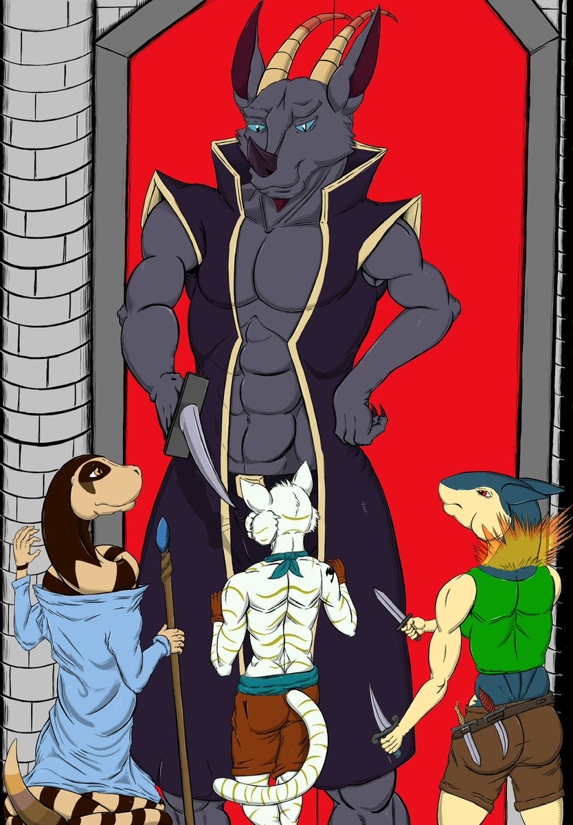 raletheotter's tweet photo. Finished YCH piece “Boss Fight” featuring tgerror, nacht_uil, and Nakito. #furryart #furryartist #fantasyart #furry #furryartwork https://t.co/KO1EIaN2QJ