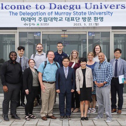 msucoehsabroad's tweet photo. Murray State University and Daegu University  began a cultural exchange partnership in 2001. Today, both institutions shared what the exchange means to their respective institutions. Thank you to President Park, Dean Ryoo, and Manager Kang for greeting us warmly upon our arrival. https://t.co/xB7AsVzyfl