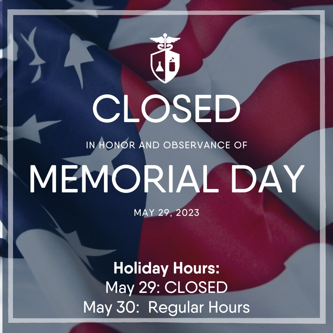 InnovationRx's tweet photo. We will be closed on Monday, May 29, 2023, in observance of Memorial Day. We will reopen on Tuesday, May 30, 2023, at regular business hours. https://t.co/cmqZLFbSJG