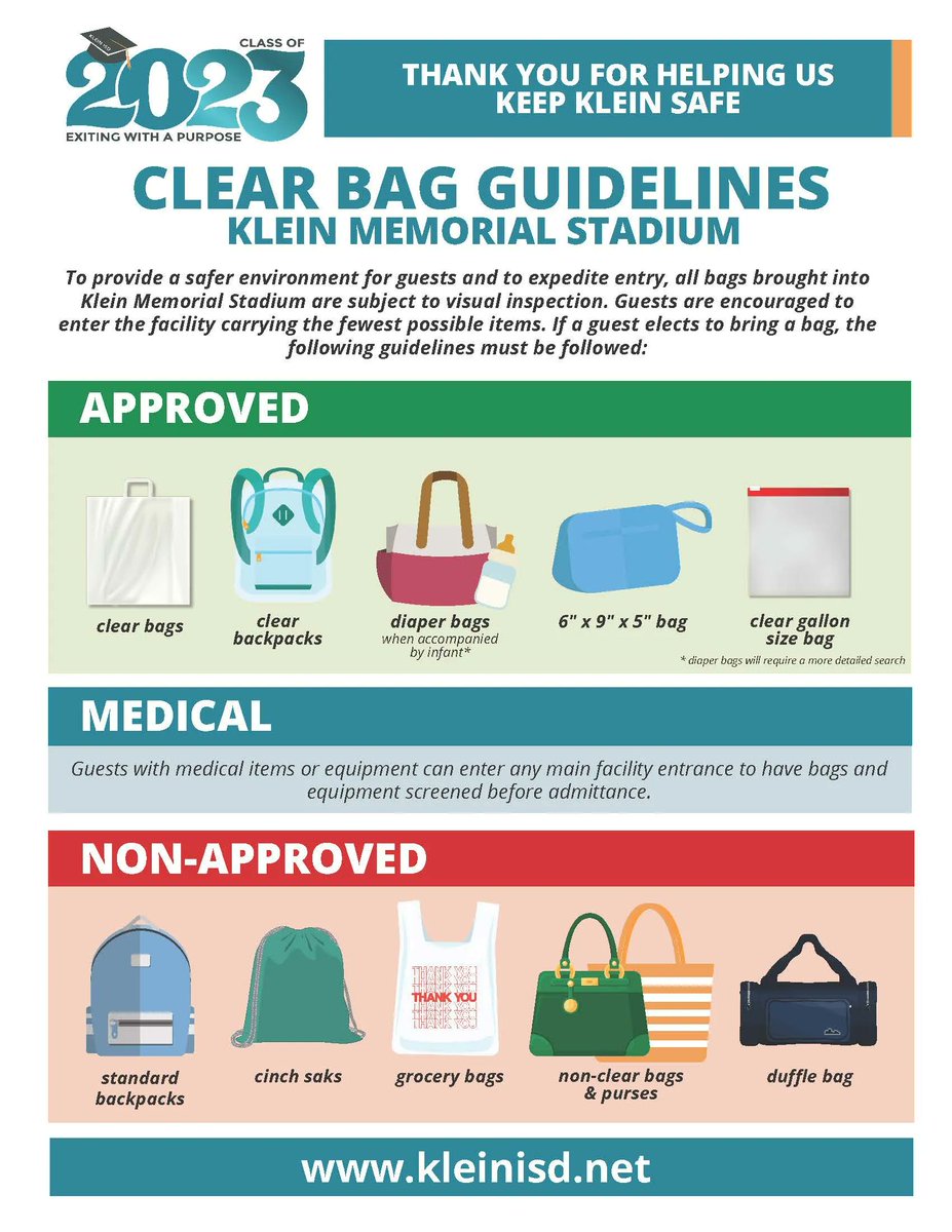 Graduation week is here! 🎓 🎉 

View our graduation clear bag guidelines to help make the stadium entry process a piece of cake. 🍰 

See more info about the Class of 2023 graduations here: kisd.us/graduation