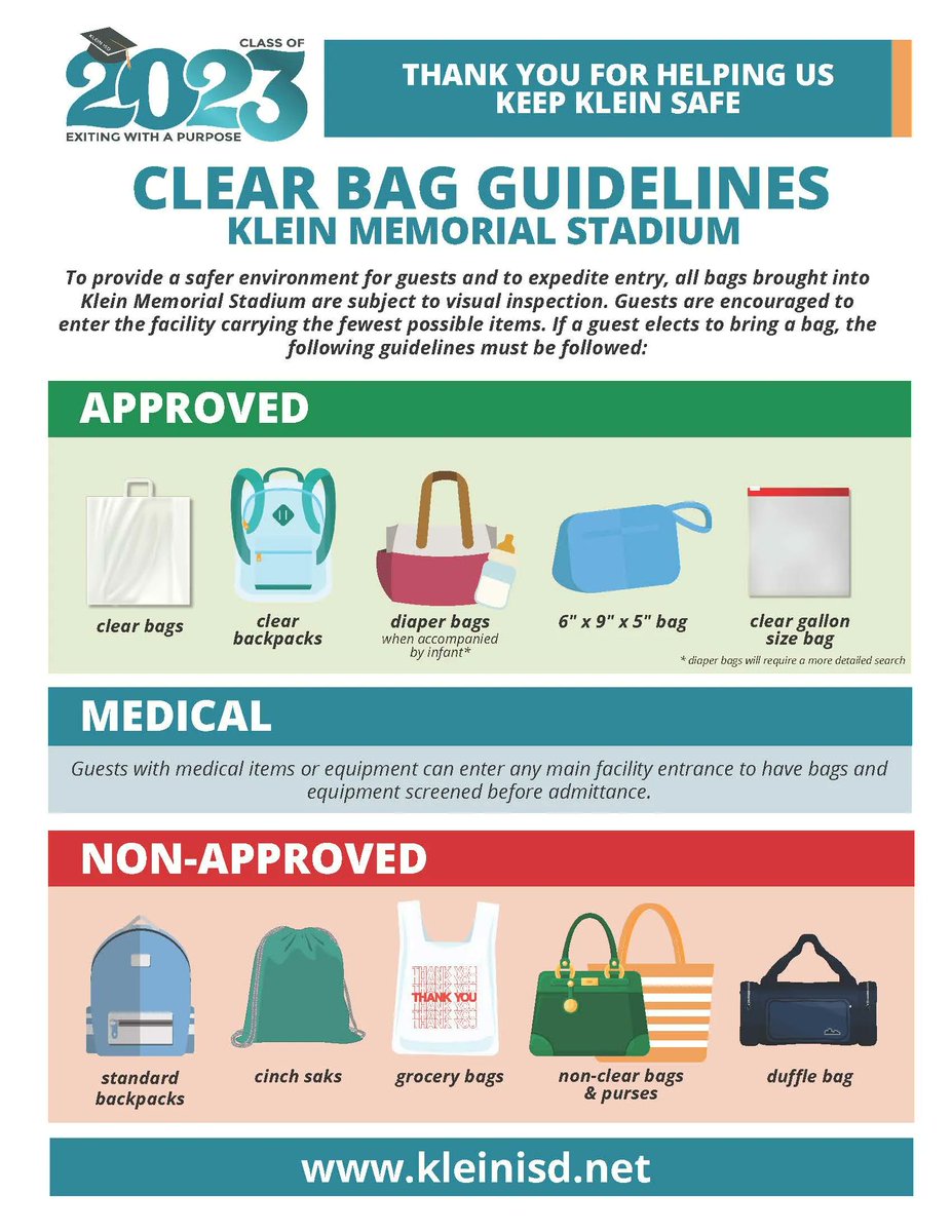 Graduation week is here! 🎓 🎉  View our graduation clear bag guidelines to help make the stadium entry process a piece of cake. 🍰  See more info about the Class of 2023 graduations here: kisd.us/graduation