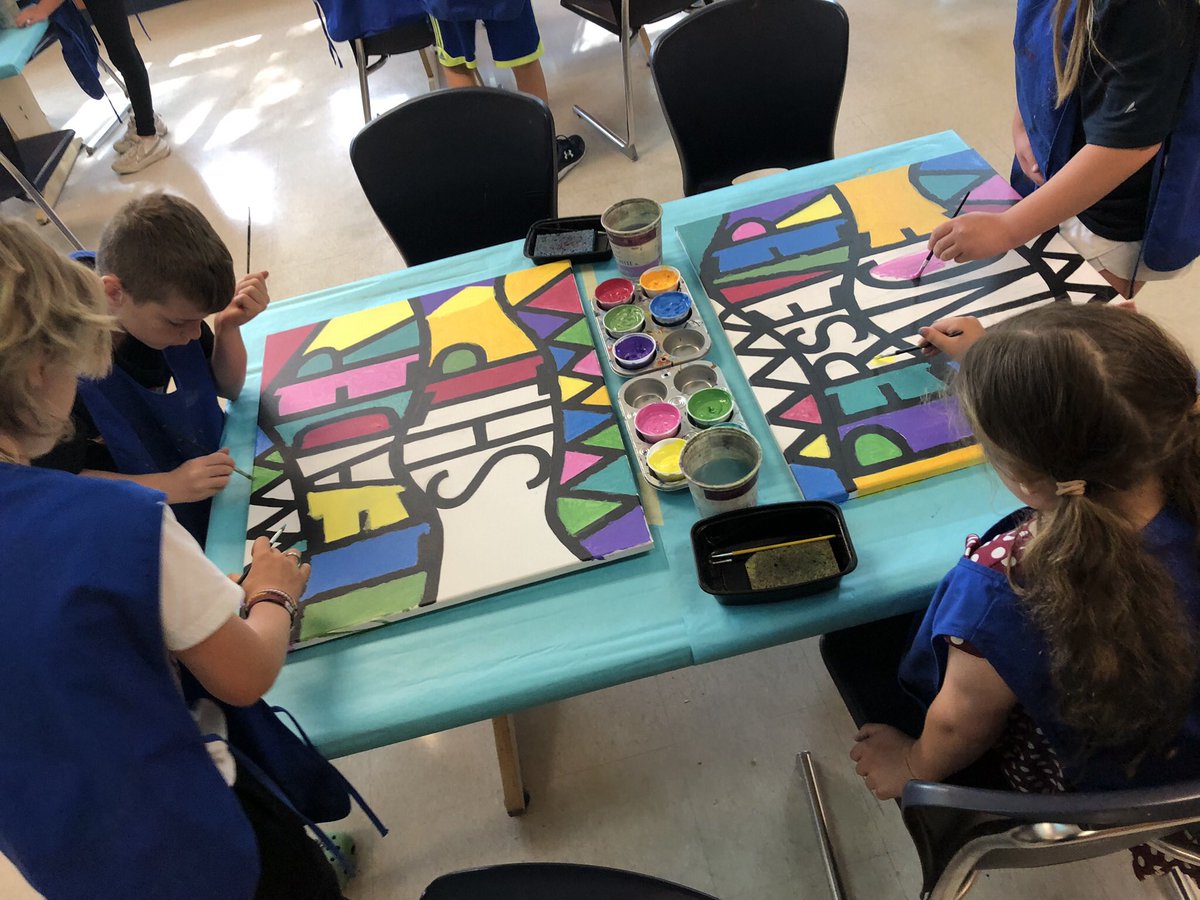 AndersonArtists's tweet photo. Fourth Graders have put a ton of work into our new PBIS character trait paintings.  There are 9 canvases and they’re looking amazing!  Next up: touching up the black lines and hanging them in the hallway!  #yes2tps #tpsand1 https://t.co/R2DaXwmZ5Q