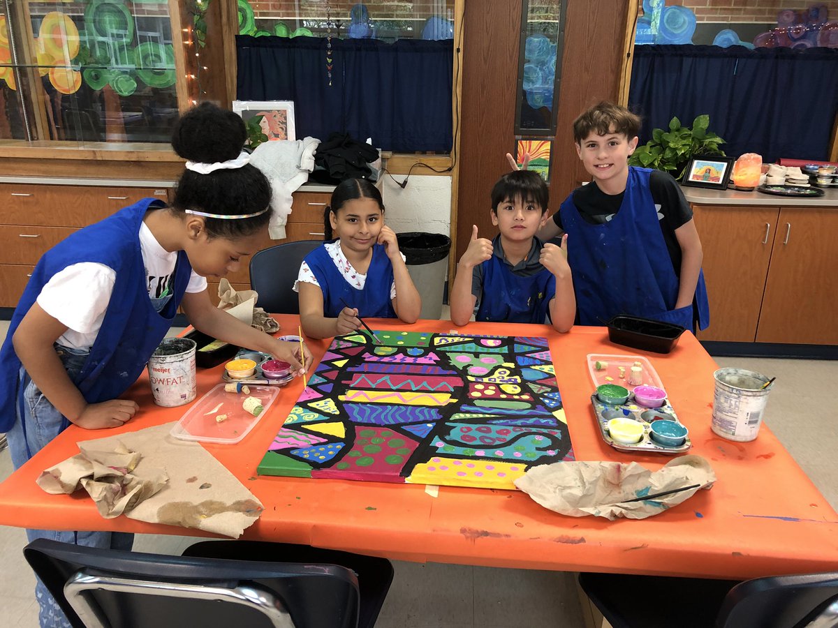 AndersonArtists's tweet photo. Fourth Graders have put a ton of work into our new PBIS character trait paintings.  There are 9 canvases and they’re looking amazing!  Next up: touching up the black lines and hanging them in the hallway!  #yes2tps #tpsand1 https://t.co/R2DaXwmZ5Q