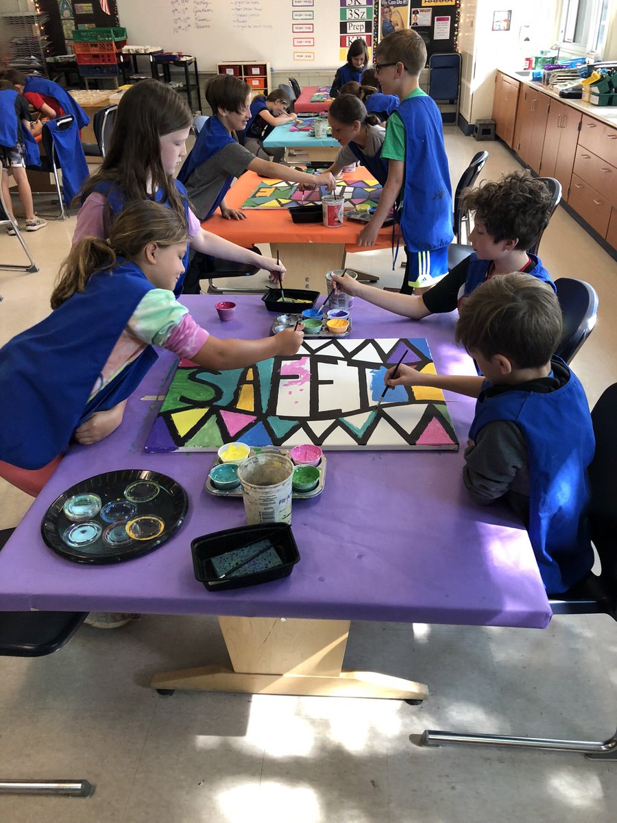 AndersonArtists's tweet photo. Fourth Graders have put a ton of work into our new PBIS character trait paintings.  There are 9 canvases and they’re looking amazing!  Next up: touching up the black lines and hanging them in the hallway!  #yes2tps #tpsand1 https://t.co/R2DaXwmZ5Q