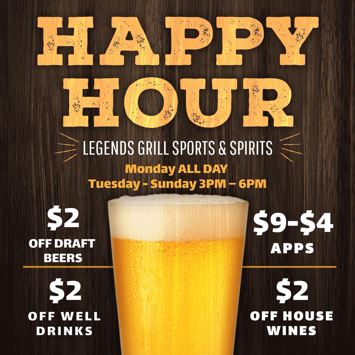 LegendsReno's tweet photo. It's Happy Hour ALL DAY! Stop in to enjoy $2 off all draft, well, and house wine! Don't forget to check out our happy hour food menu too! 

#allday #craftbeer #draftbeer #specials #breakfast #renonevada #happyhour #legendsgrillsportsandspirits #sportsbarandgrill #lunchspecial https://t.co/7MPPGF836O