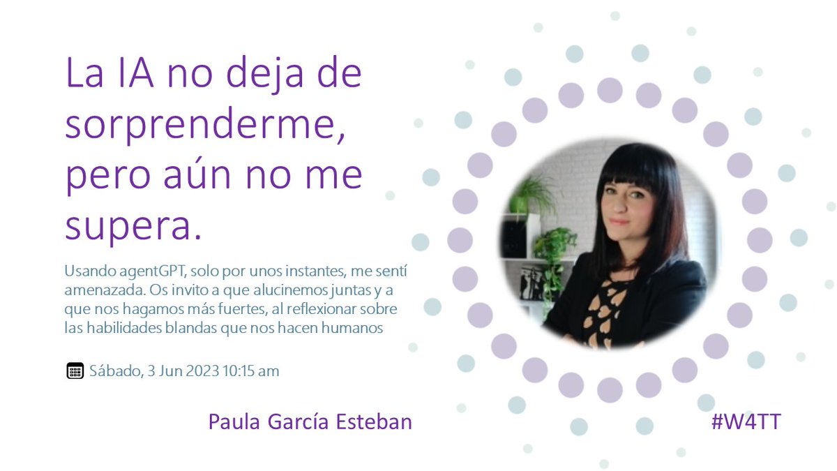 women4tt's tweet photo. En el track 1 de #W4TT
con una charla de #:

🎙️Cómo utilizar Power Platform para mejorar la experiencia de usuario en Dynamics 365 F&amp;O​
🗓️Sá., 3 Jun 2023 10:15 am
👩‍🎤@Paula_G_Esteban https://t.co/ecR5tkIXdx