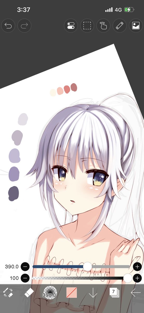 sHIMA531's tweet photo. #ShimAの描き方
髪塗ります。
銀髪の子なので色ついたので塗って白くしました。
そしてここから乗算塗りに移行します。影色は3枚目にある通り。
(と言っても下地が白だと分かりづらいかも)
あと顔気に食わなかったので結合して加筆,位置修正しました。
目を下の方にするとロリくなります(4枚目) https://t.co/7jLXEG6Gv8