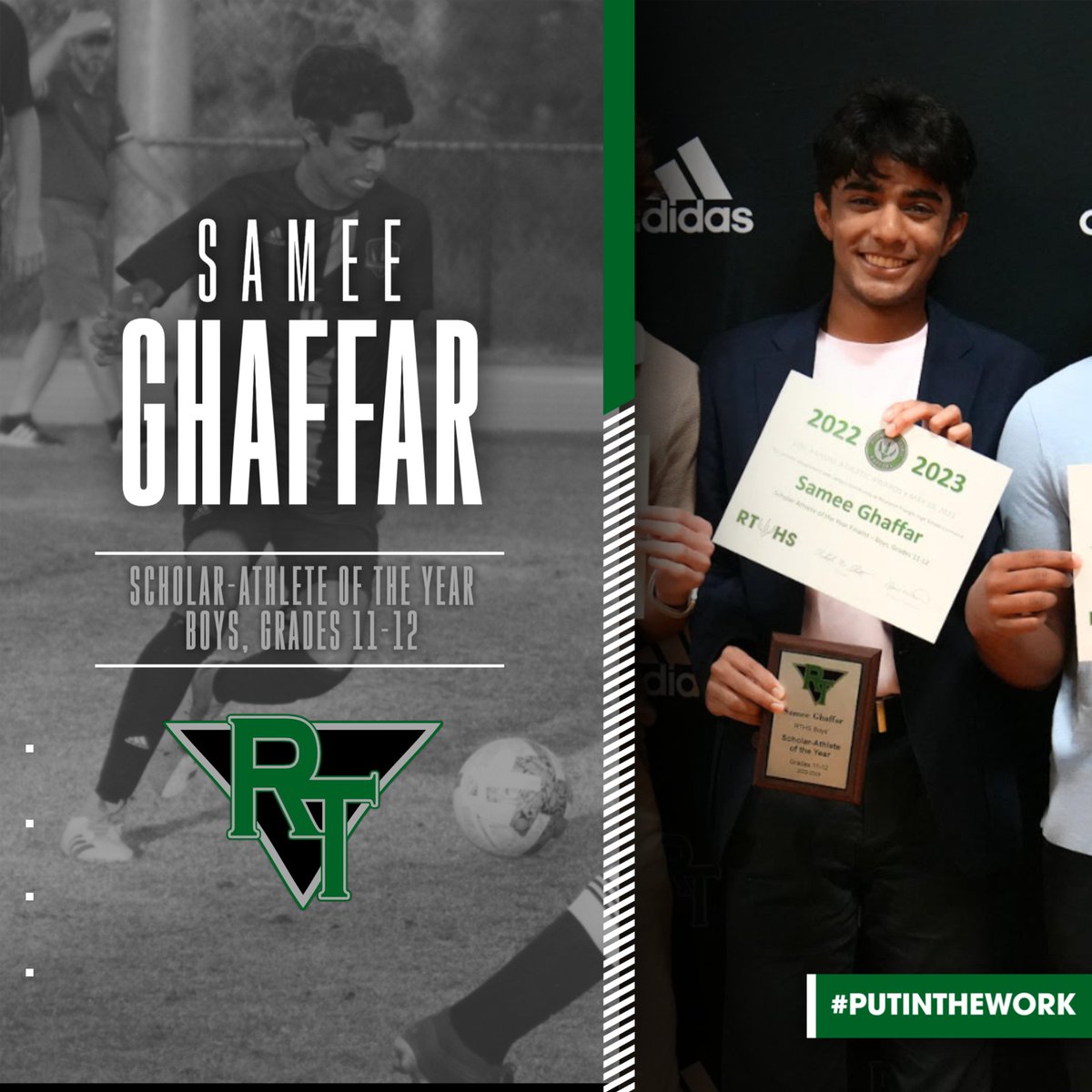 BANQUET: Congratulations to Ella Yoder and Samee Ghaffar on being voted our 11th-12th grade Scholar-Athletes of the Year by RTHS faculty and coaches. #putinthework