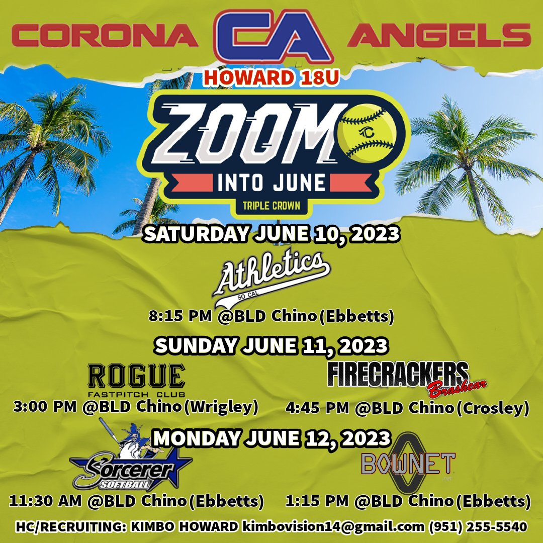 Here is our @CA_Howard schedule for <a href="/TCSFastpitch/">TC Fastpitch</a> #ZoomIntoJune2023. All games will be Live Streamed via our YouTube page!