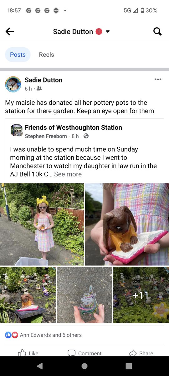 dutton_sadie's tweet photo. Maisie has donated all her pottery painted pots to Westhoughton station. Keep a look out in the garden.  @stbartscey3 @StBartsCE https://t.co/mTMwGNicim