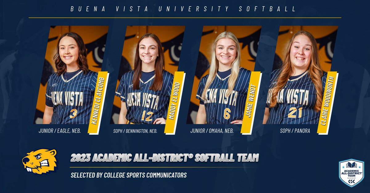BVUAthletics's tweet photo. 🥎🙌ACADEMIC HONORS awarded to four @BVUSoftball student-athletes named Academic All-District® honorees by @CollSportsComm and advance to the CSC Academic All-America® ballot.

https://t.co/0WZROIB0hT

Congratulations! #d3softball #rollriversSB #BeaversBuild https://t.co/xWAQVp8pLh