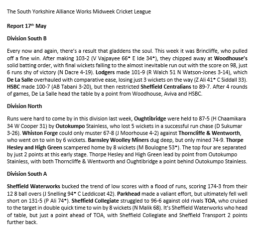 South Yorkshire Alliance Works MW Cricket League tweet media