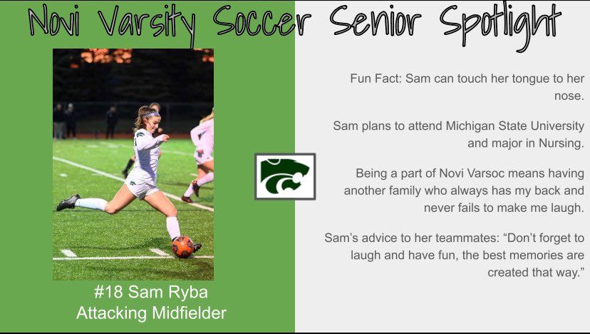 Our last, but not least, senior we can’t wait to honor tonight is our senior captain SAM! 👏💚⚽️💚👏

#Family
#NoviPride
#NoviTogether
#OnceAWildcatAlwaysAWildcat