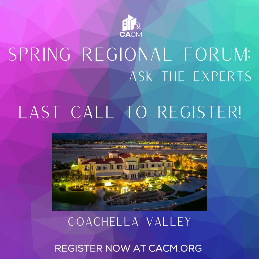 We're coming to the desert next week! LAST CALL to register online for our #springforum23 in Palm Desert. Don't miss out on this interactive discussion on #conflictmanagement and #deescalation. Register now: ow.ly/9QXV50OtJgj
#asktheexperts #CACM