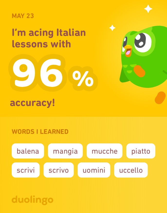 I’m learning Italian on Duolingo! It’s free, fun, and effective.